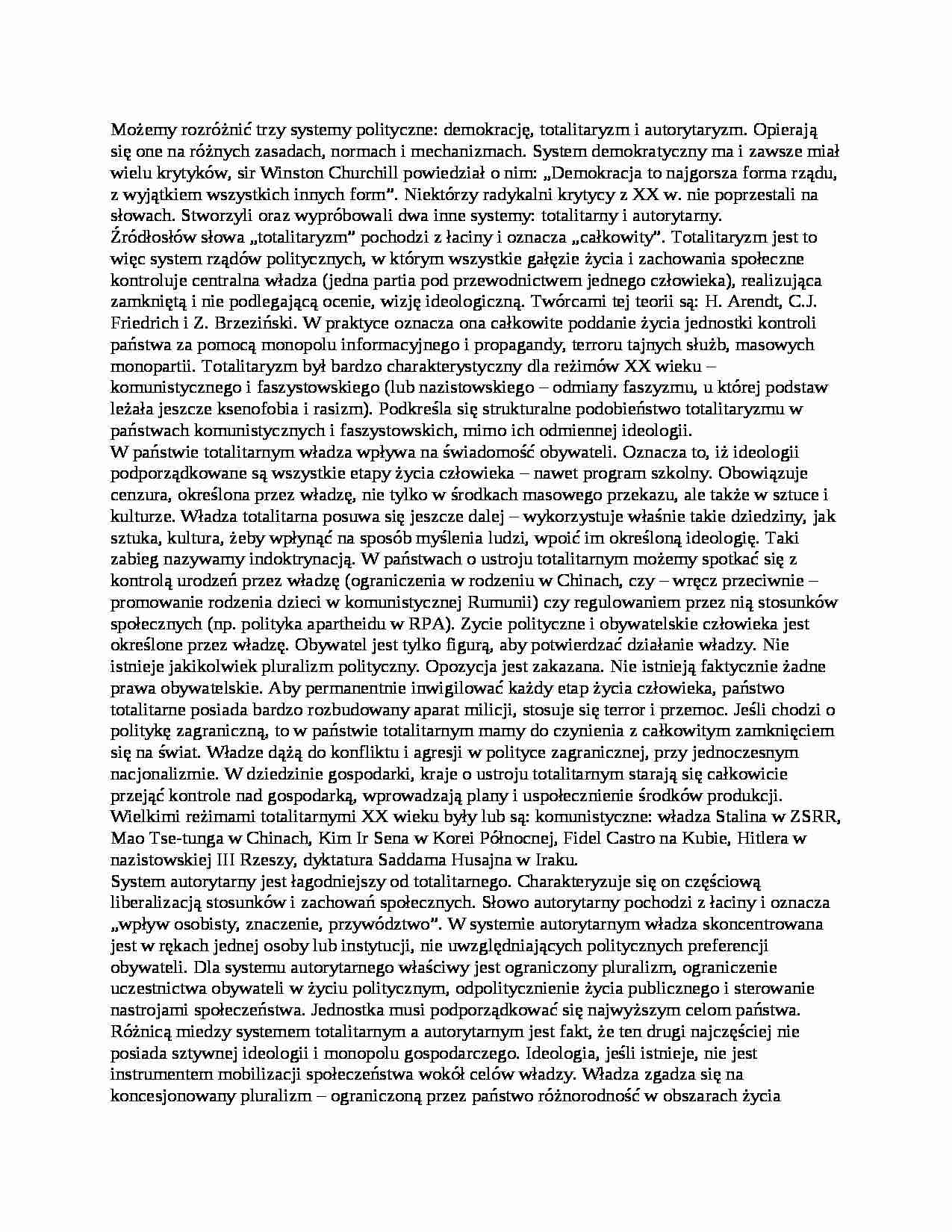 Wykład - trzy systemy polityczne - strona 1