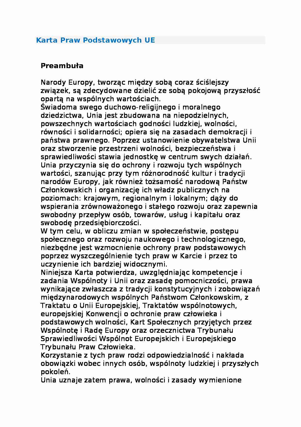 Wykład - Karta Praw Podstawowych UE - strona 1