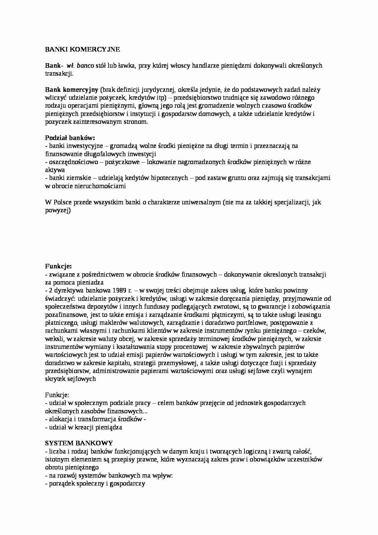 Wykład - banki komercyjne - strona 1