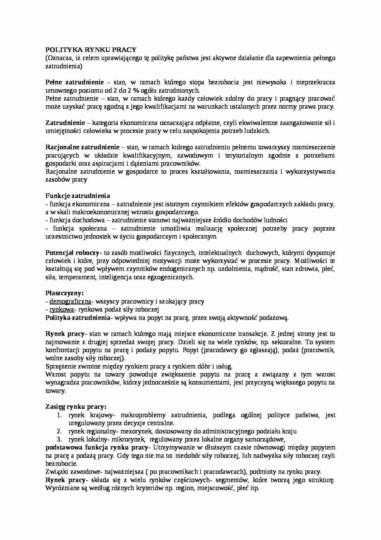 Wykład - Polityka rynku pracy - strona 1