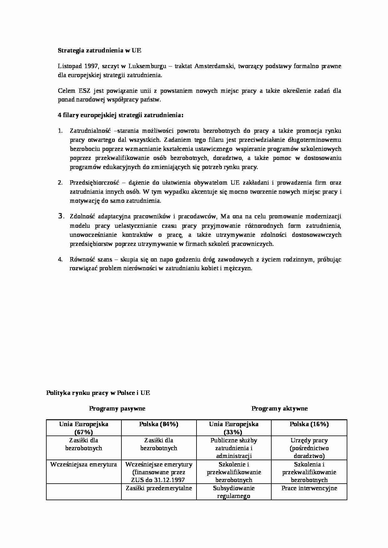 Wykład - Strategia zatrudnienia w UE - strona 1