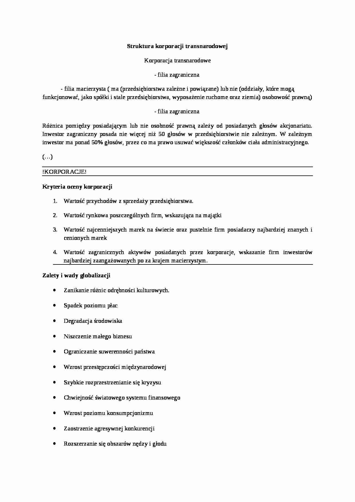 Wykład - Struktura korporacji transnarodowej - strona 1