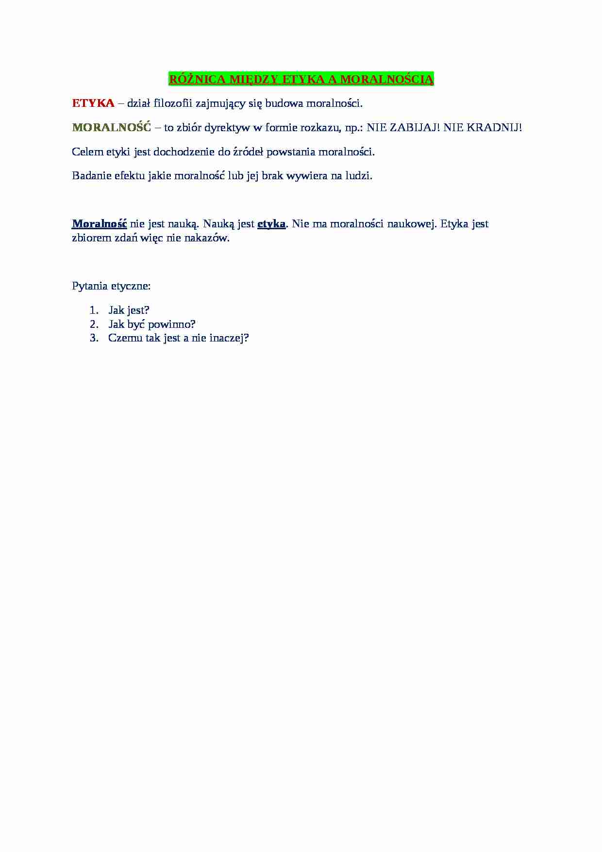 Wykład - Różnica między etyką a moralnością - strona 1