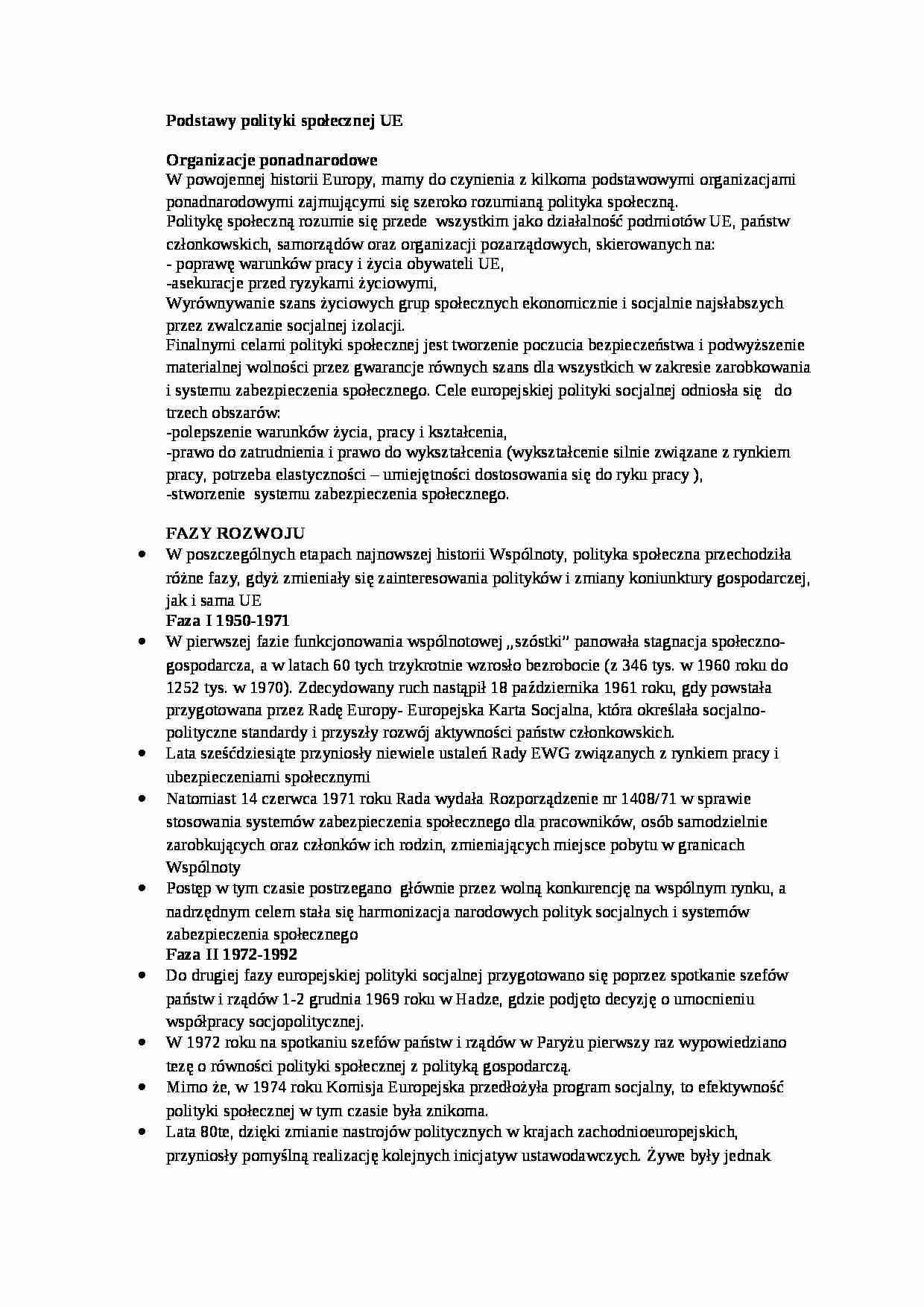 Wykład - Podstawy polityki społecznej UE - strona 1