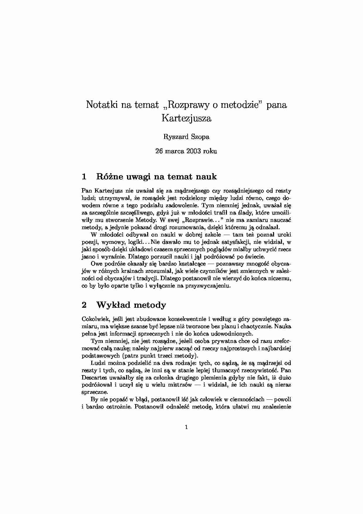 Wykład -  Rozprawa o metodzie Kartezjusza - strona 1