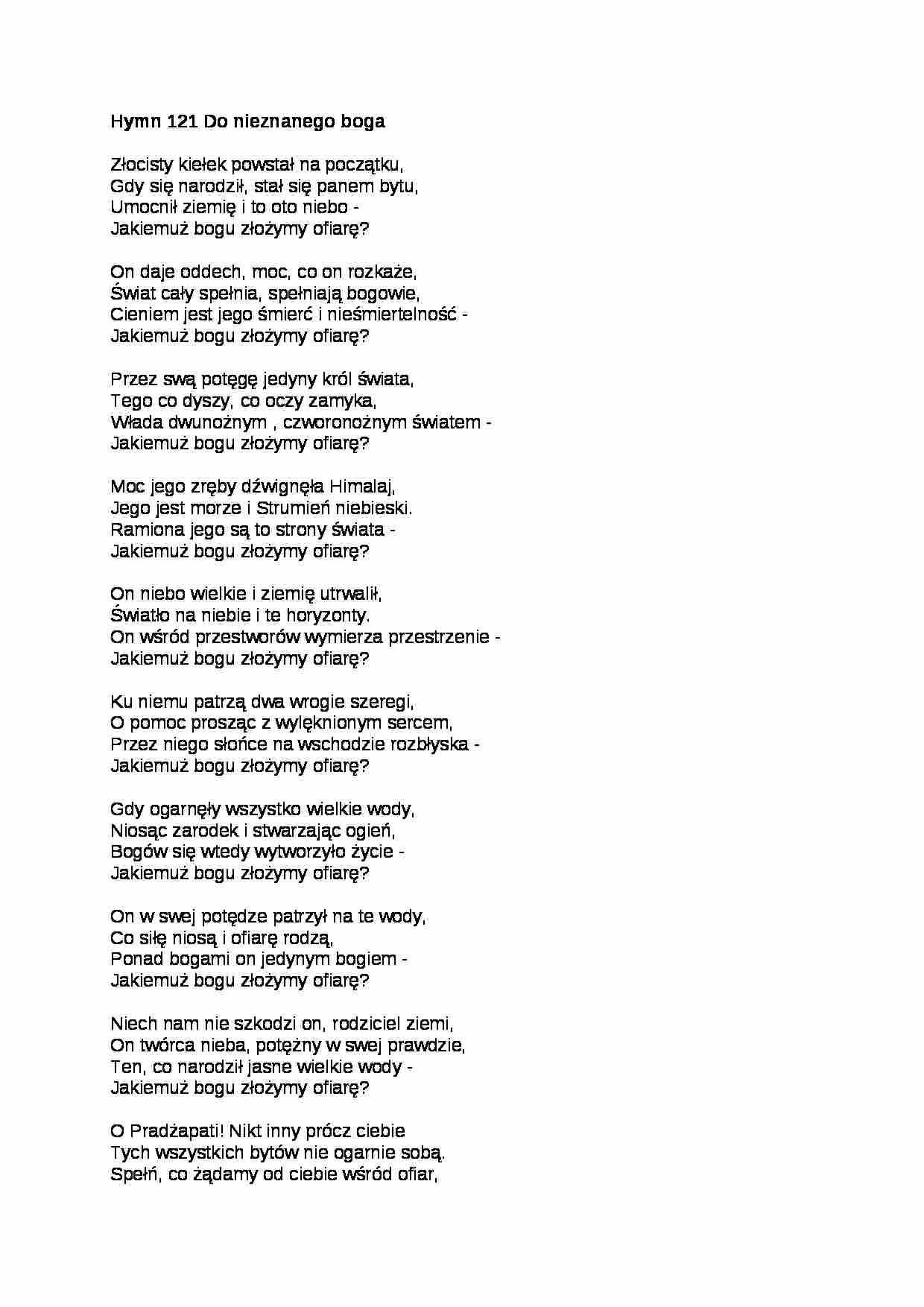 Wykład - Hymn 121 Do nieznanego boga - strona 1