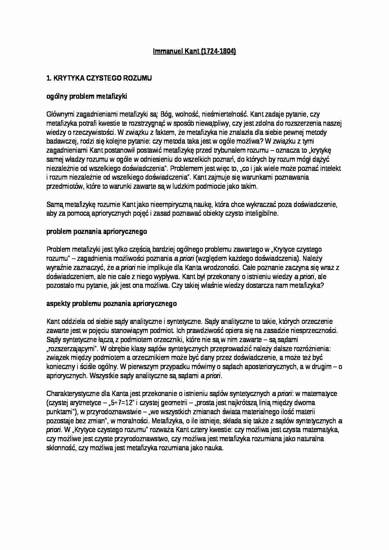 wykład - Immanuel Kant - strona 1