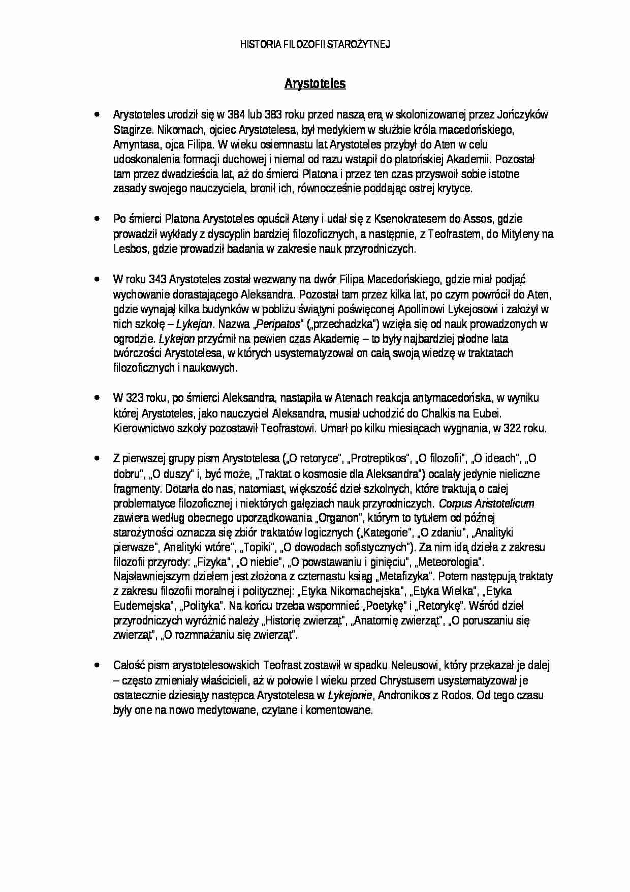 wykład - Arystoteles - strona 1