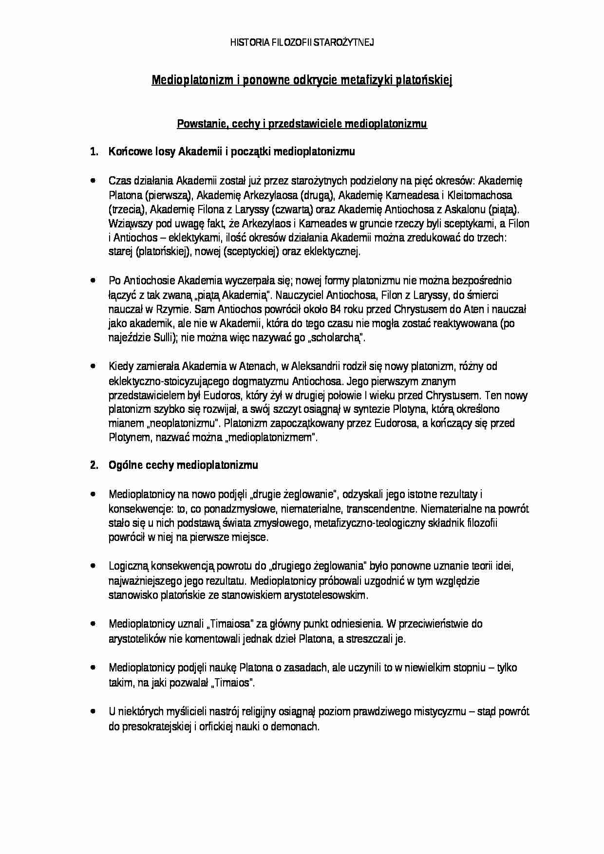Wykład - Medioplatonizm i ponowne odkrycie metafizyki platońskiej - strona 1
