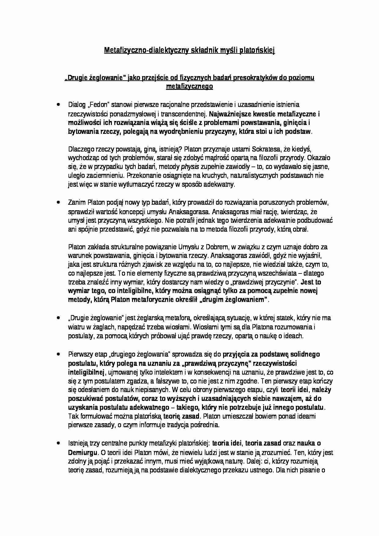 Wykład- Metafizyczno-dialektyczny składnik myśli platońskiej - strona 1
