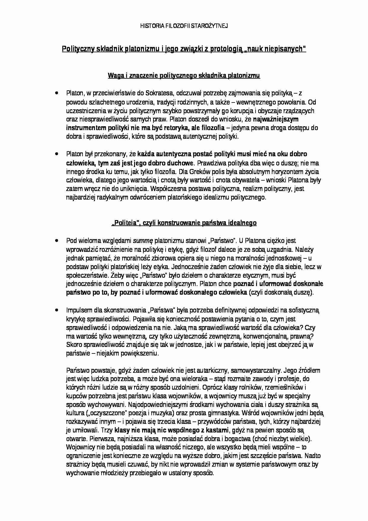 Wykład - Polityczny składnik platonizmu - strona 1