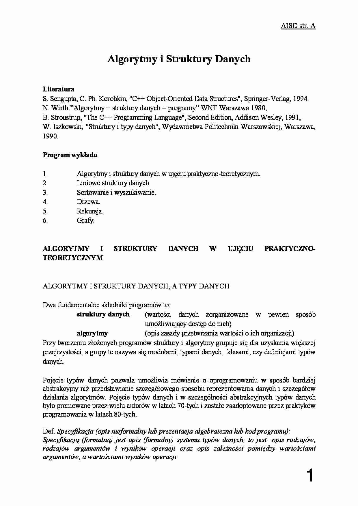 Algorytmy i Struktury Danych - materiał z wykładów - strona 1