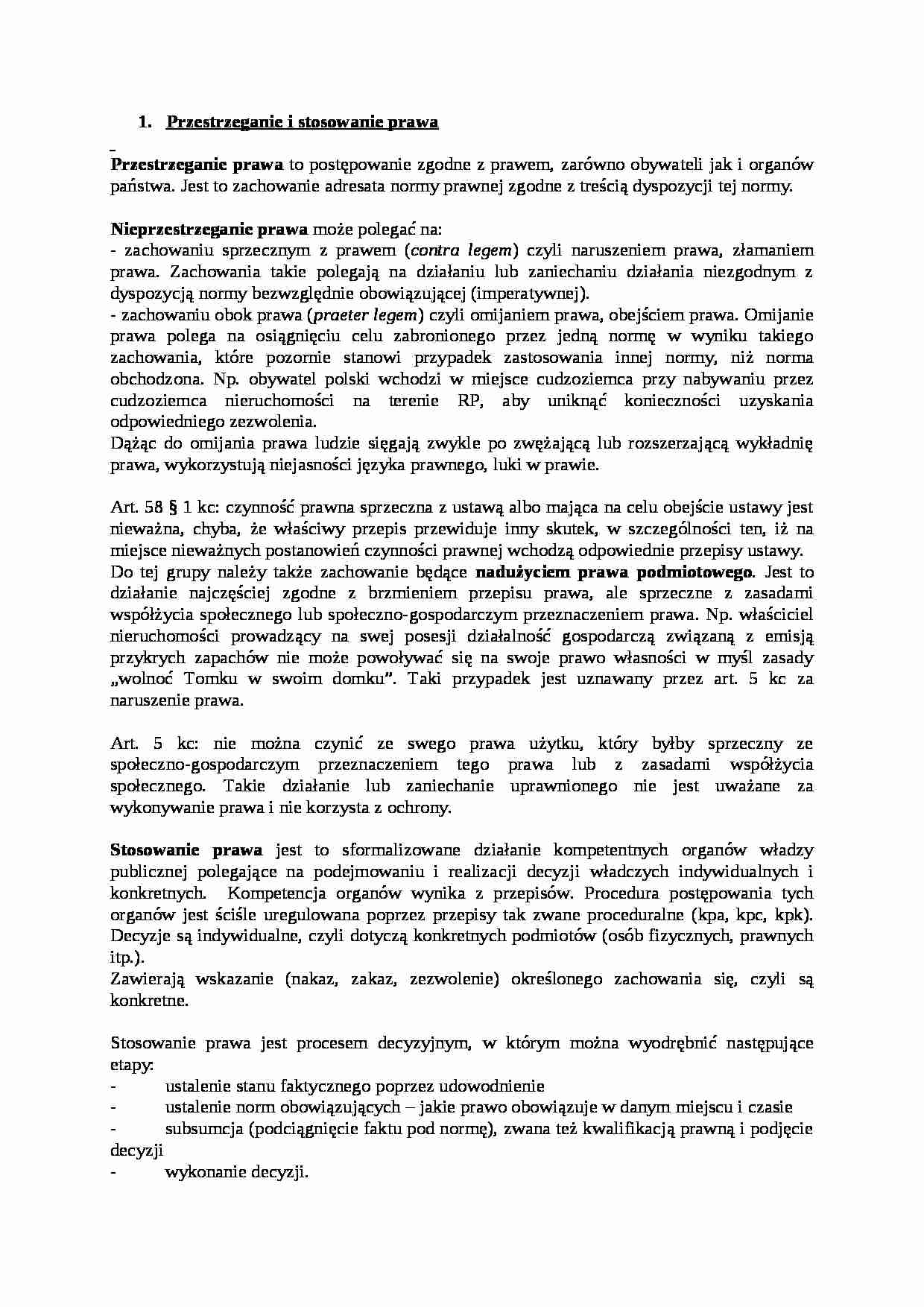 Wykład - Przestrzeganie i stosowanie prawa - strona 1