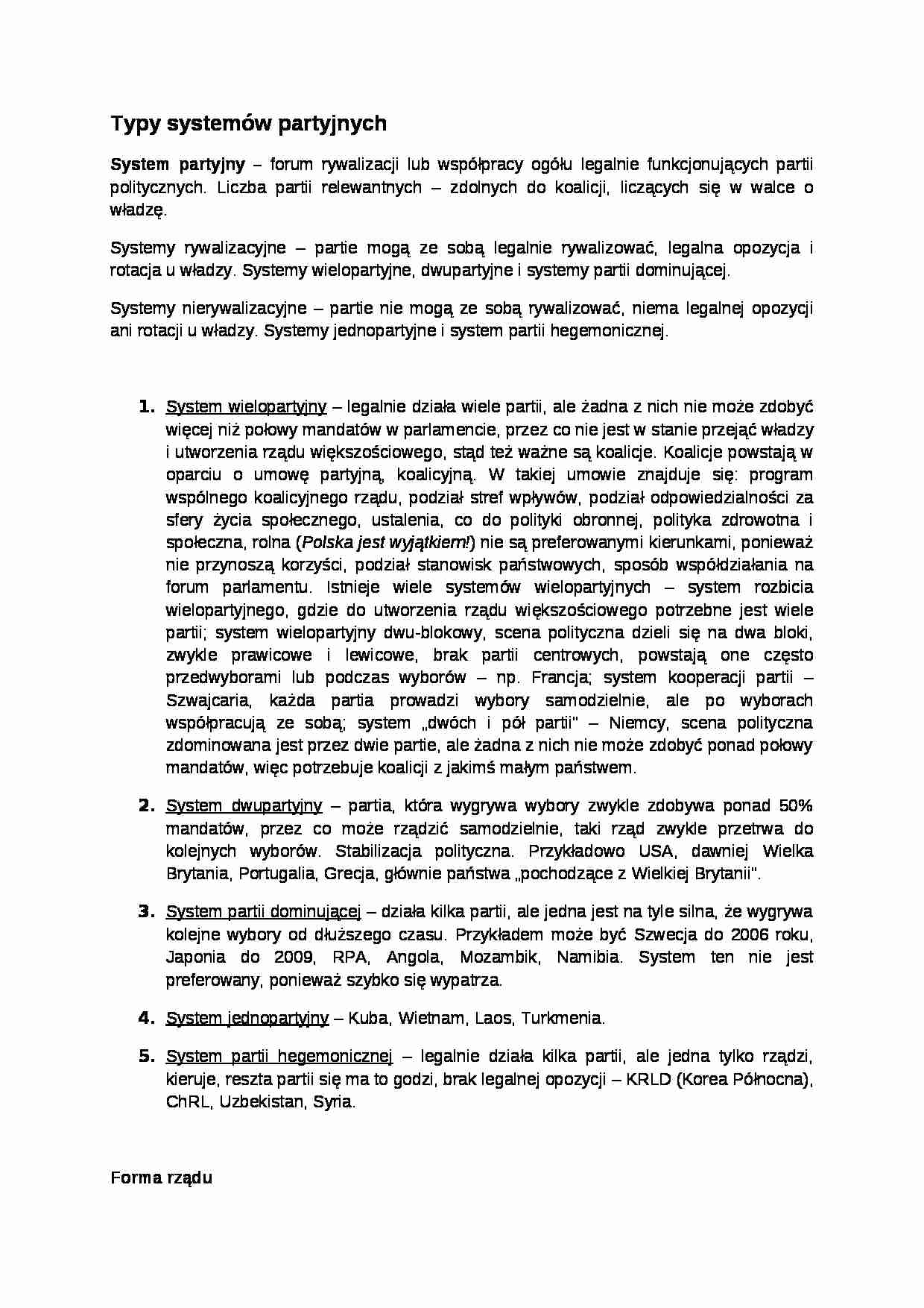 Wykład - Typy systemów partyjnych - strona 1