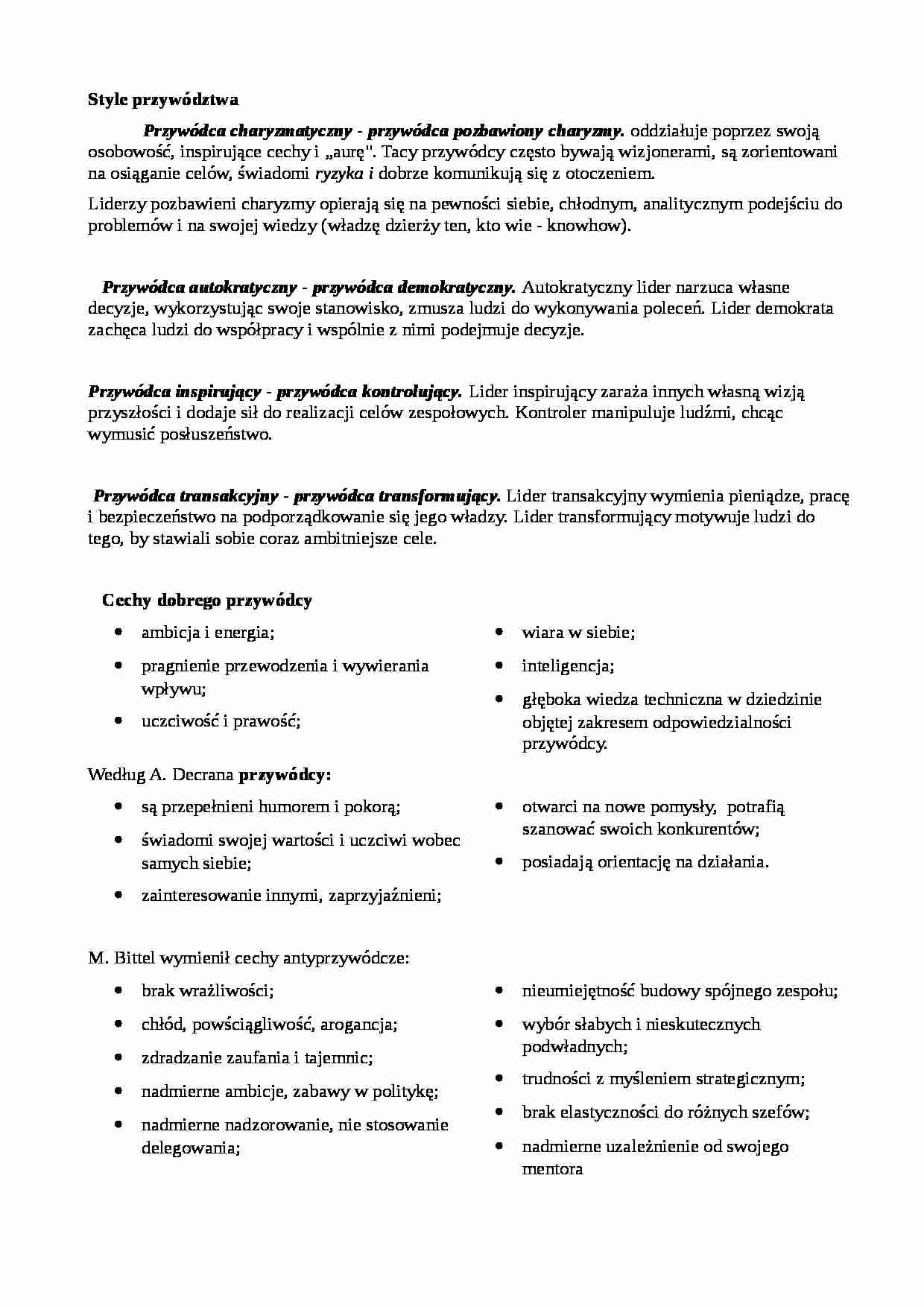 Wykład - Style przywództwa - strona 1