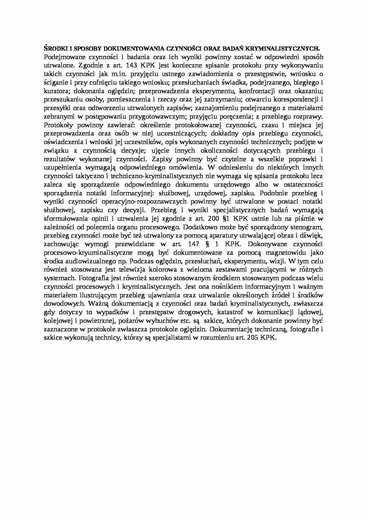 wykład - środki i sposoby dokumentowania czynności oraz badań kryminalistycznych - strona 1