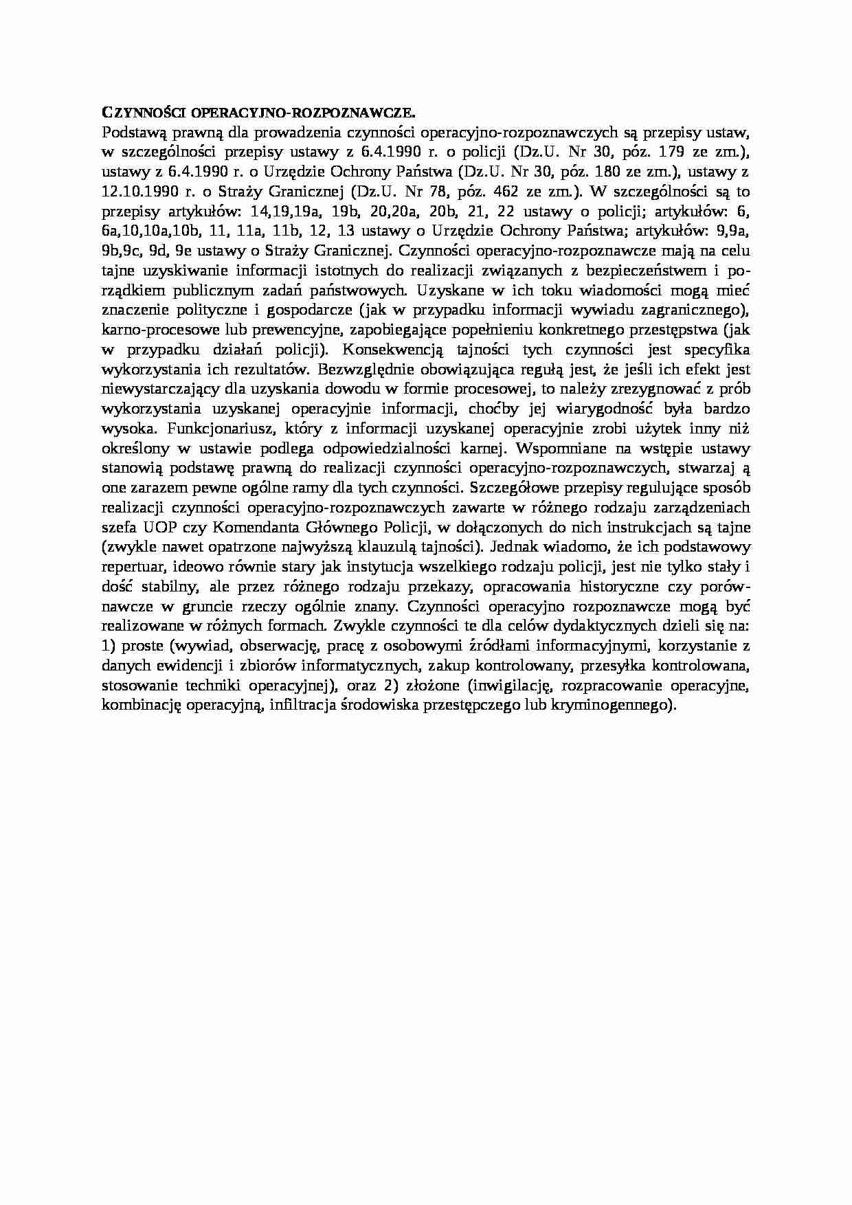 Wykład - Czynnosci operacyjno-rozpoznawcze - strona 1