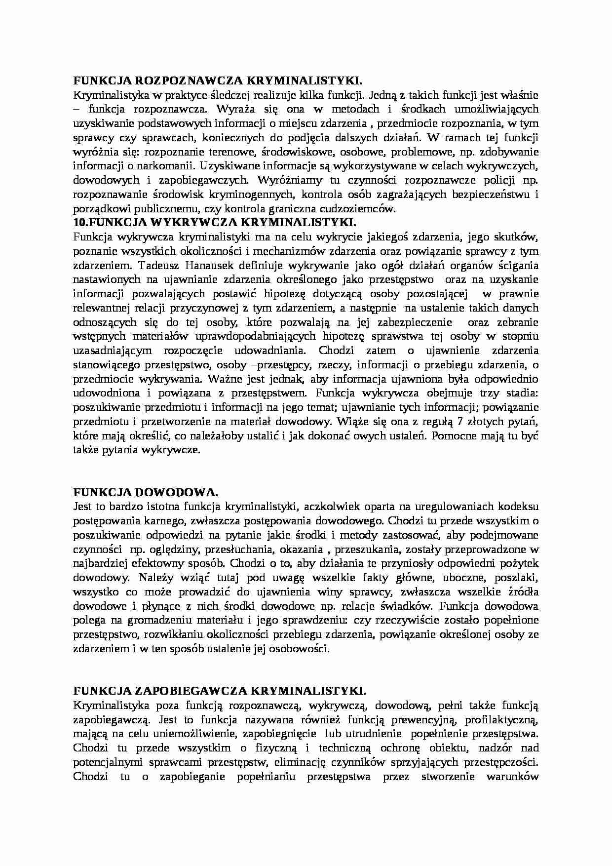 Wykład - Funkcje kryminalistyki - strona 1