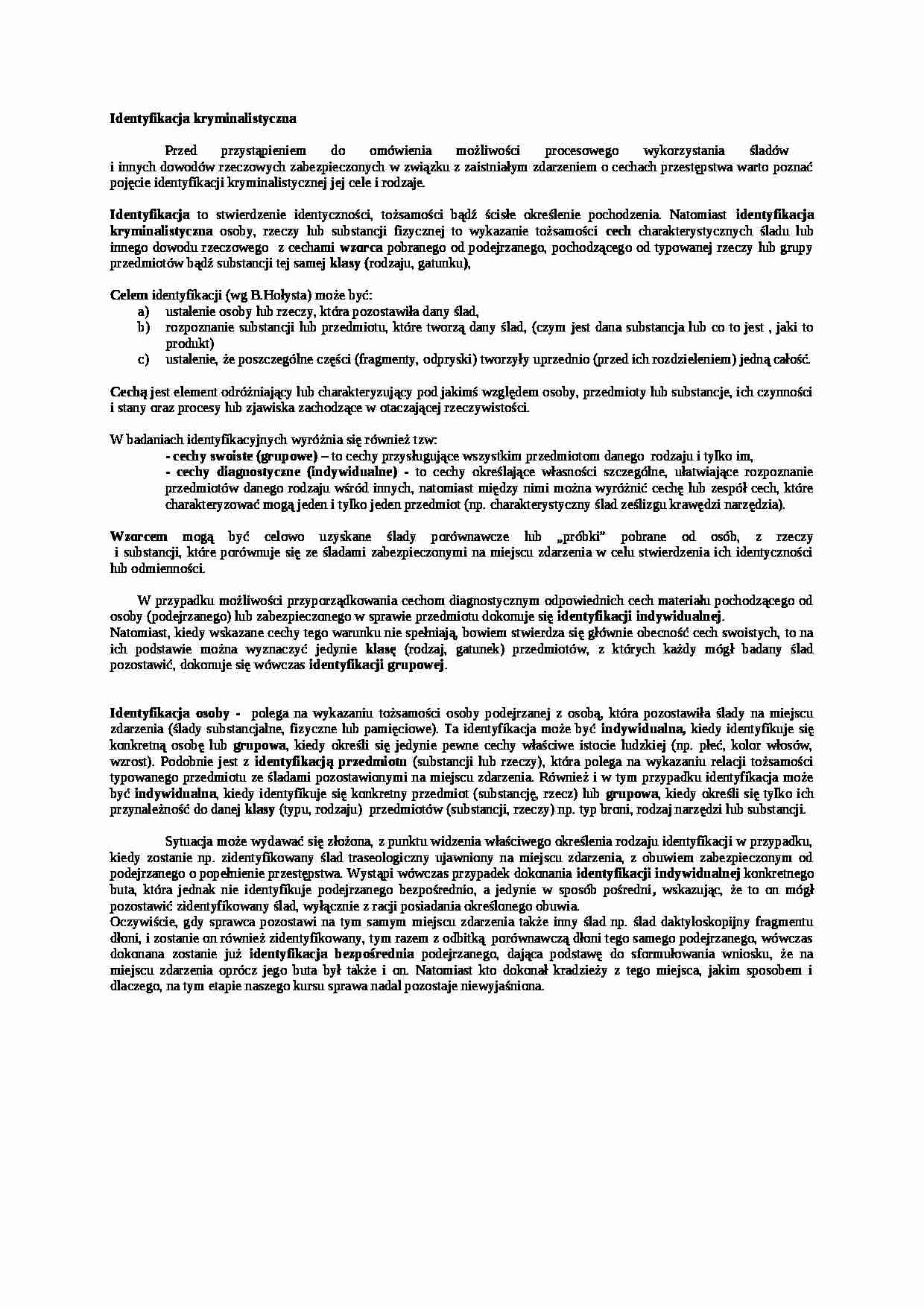 Wykład - Identyfikacja kryminalistyczna - strona 1