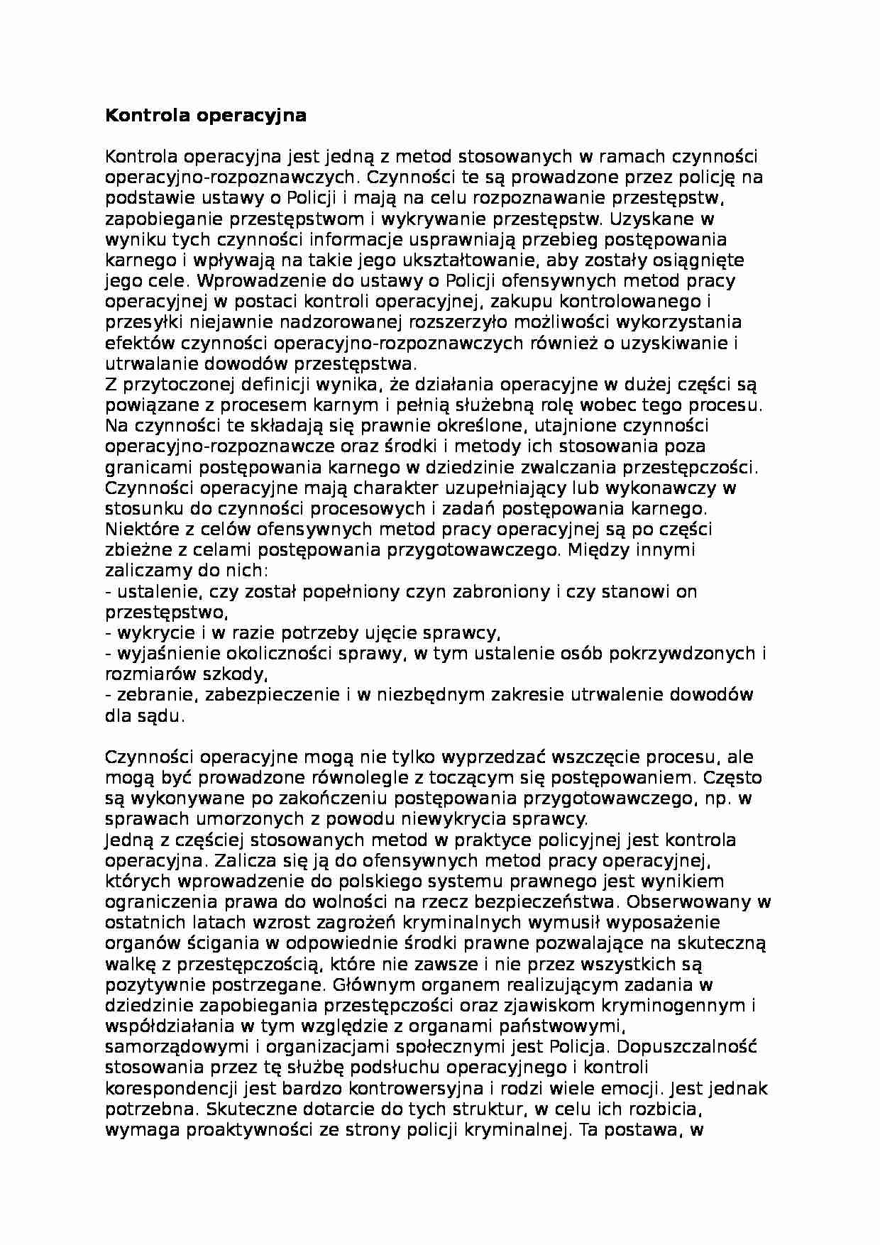 wykład - Kontrola operacyjna - strona 1