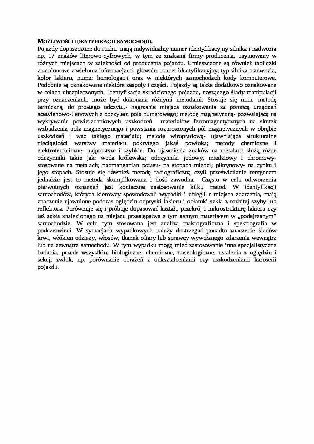 wykład - Możliwości identyfikacji samochodu - strona 1