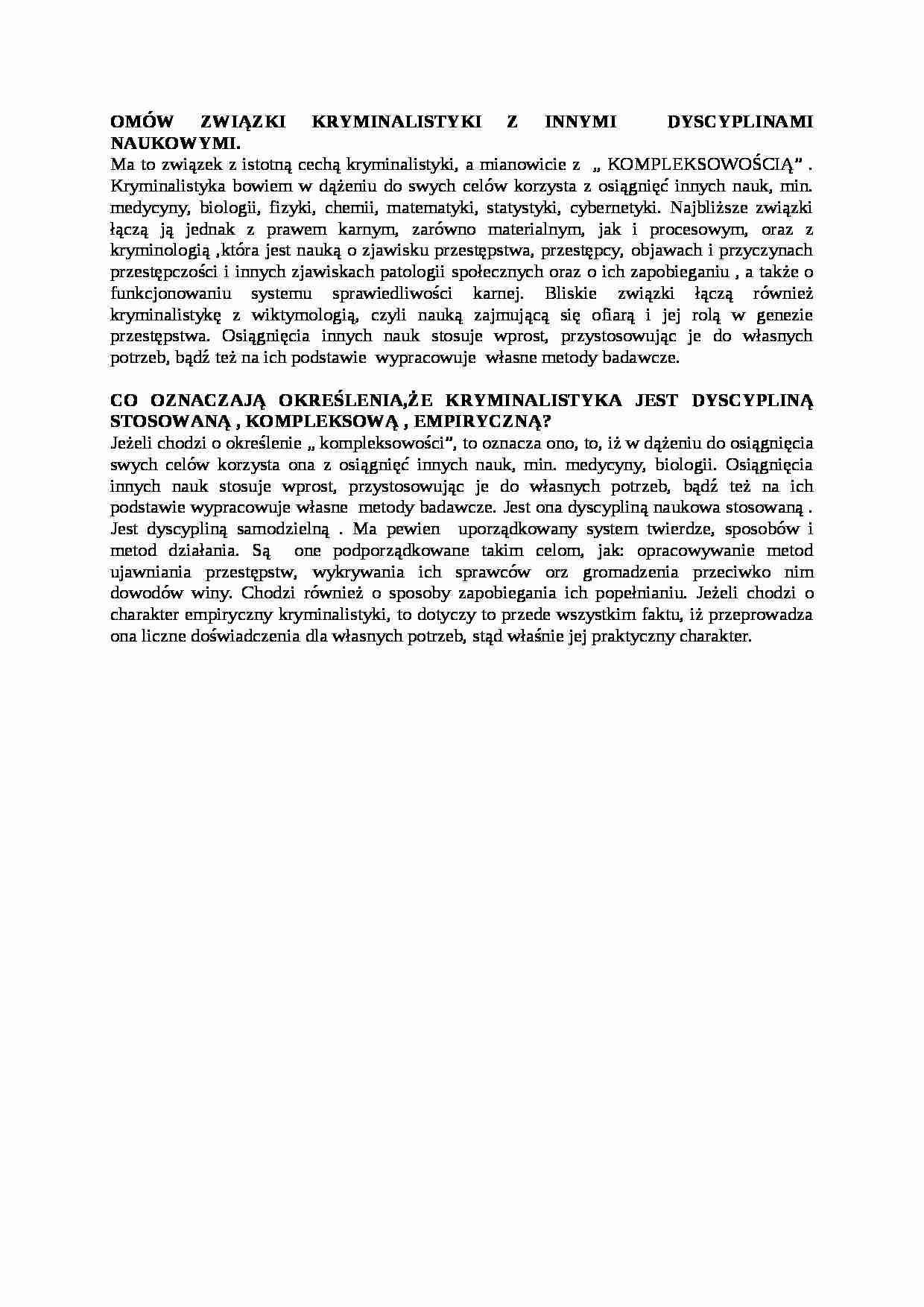 Wykład - związek kryminalistyki z innymi naukami - strona 1