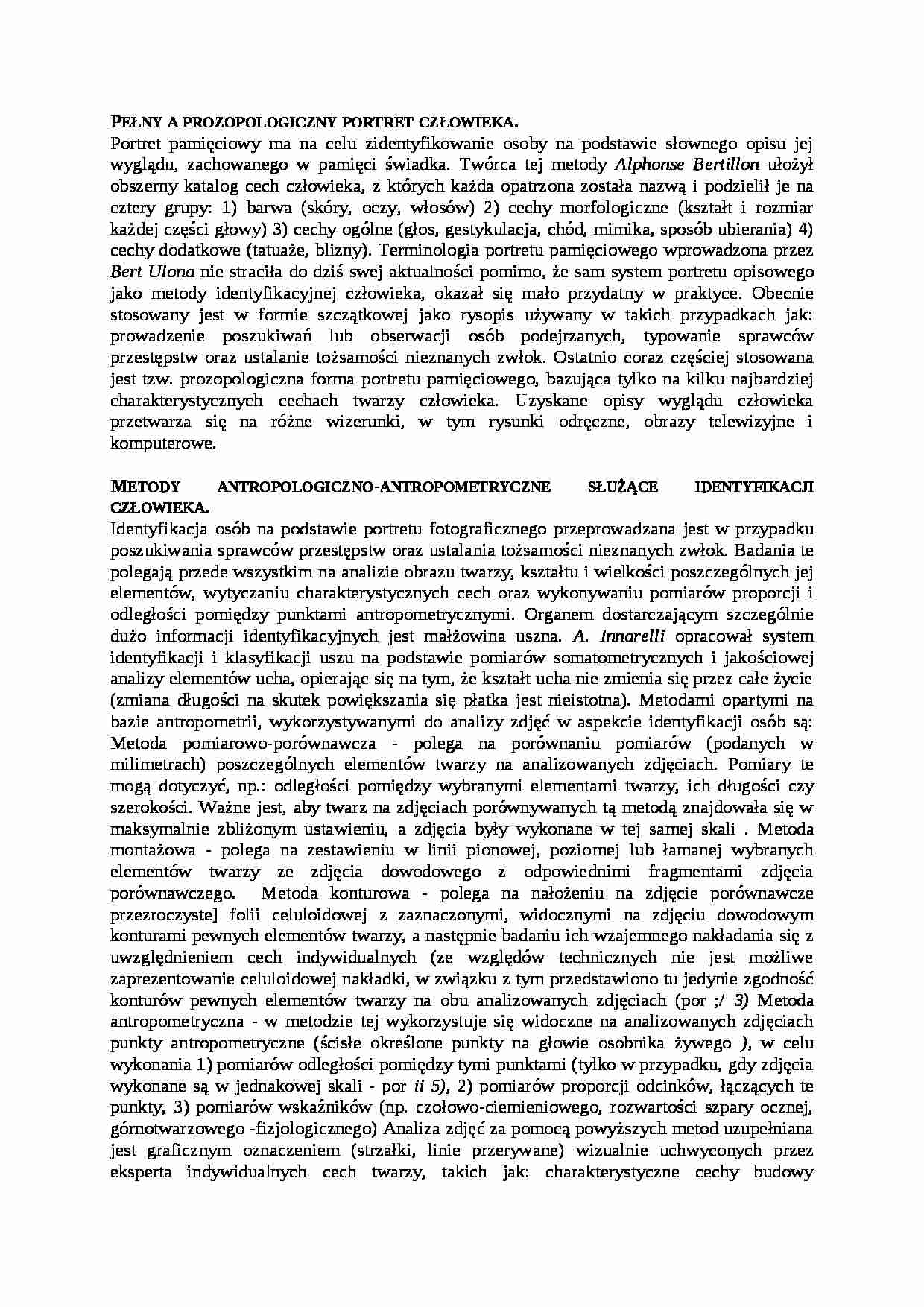 Wykład - Pełny a prozopologiczny portret człowieka - strona 1