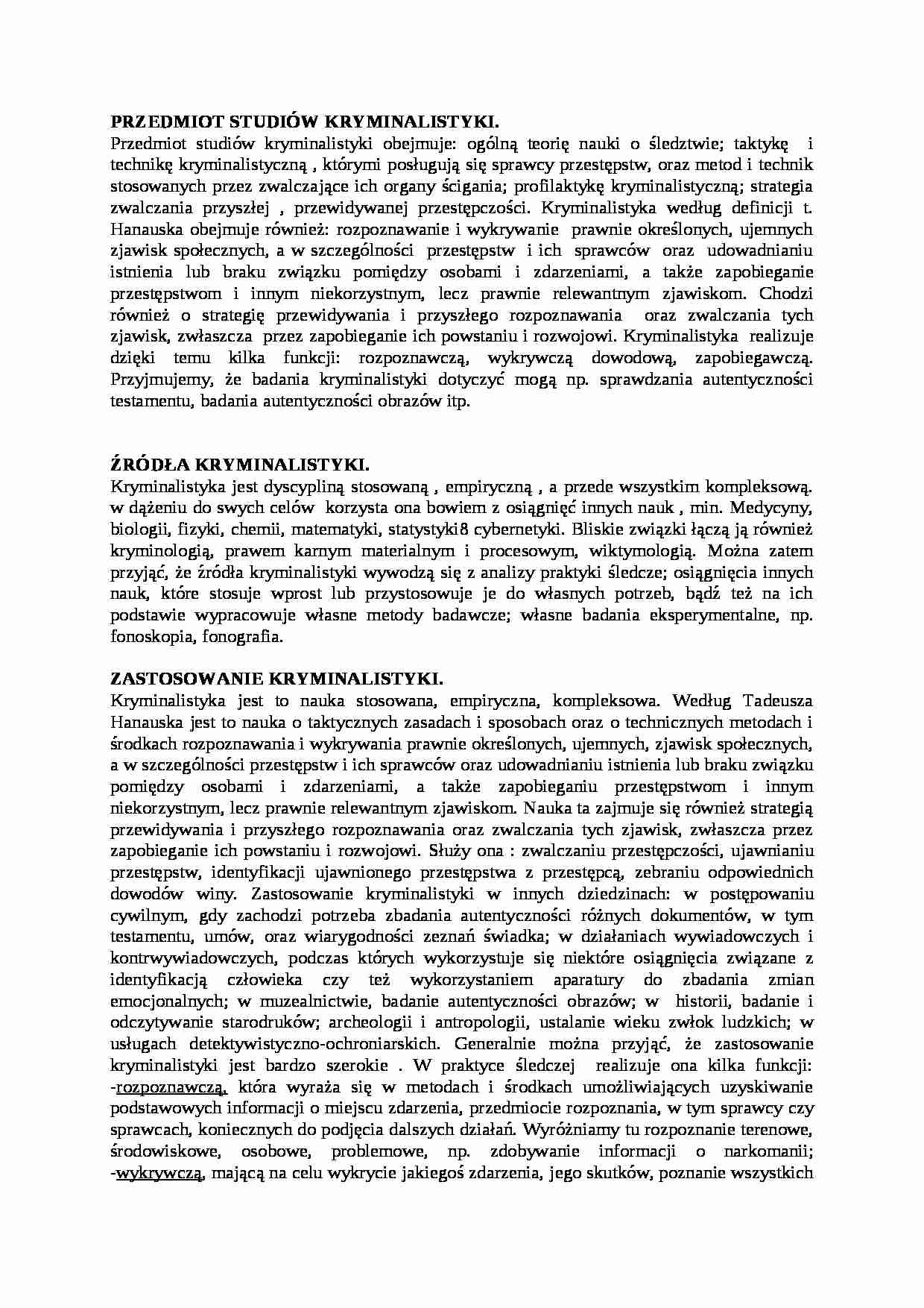 wykład - przedmiot studiów kryminalistyki - strona 1