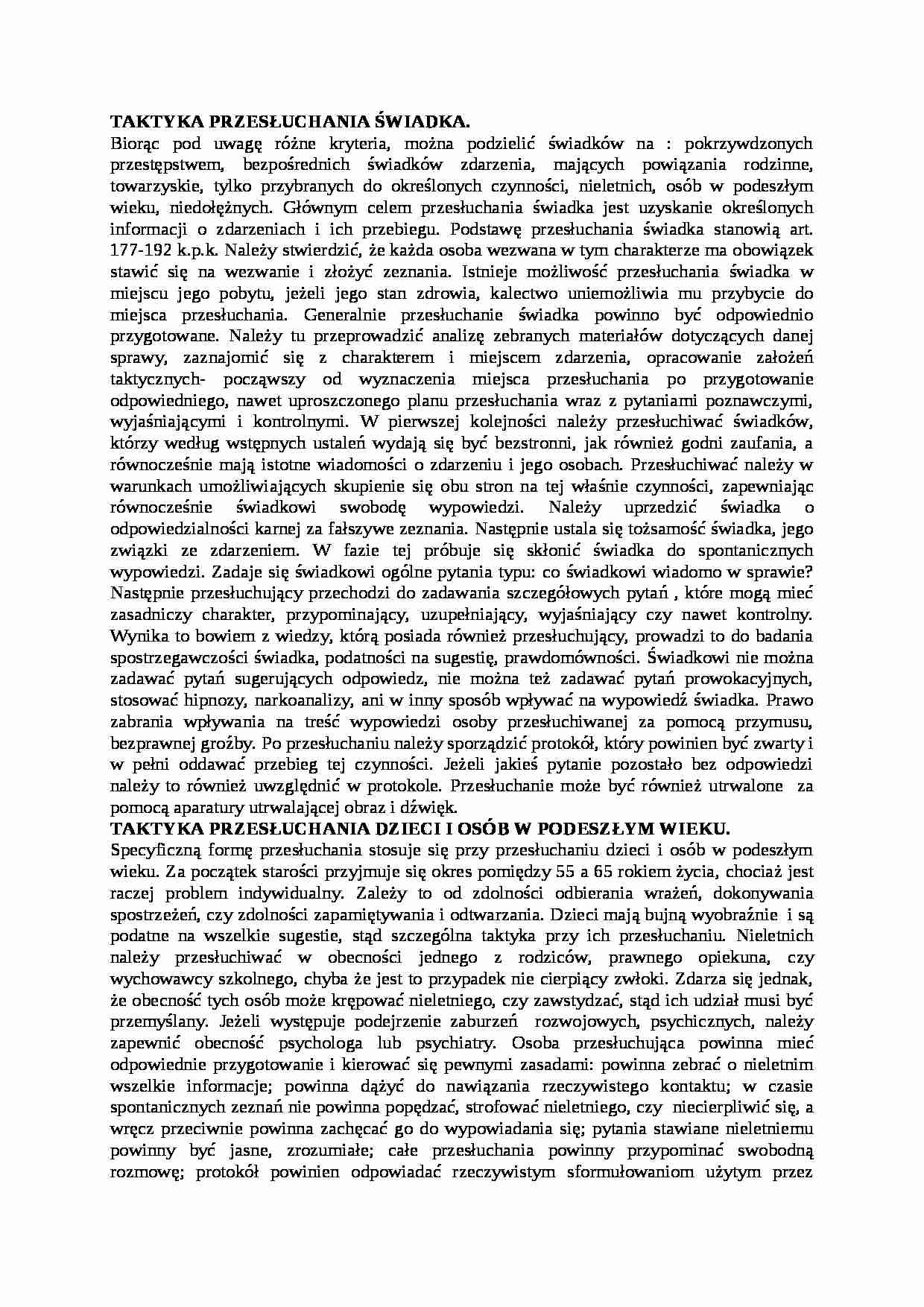 Wykład - Taktyka przesłuchania świadka - strona 1