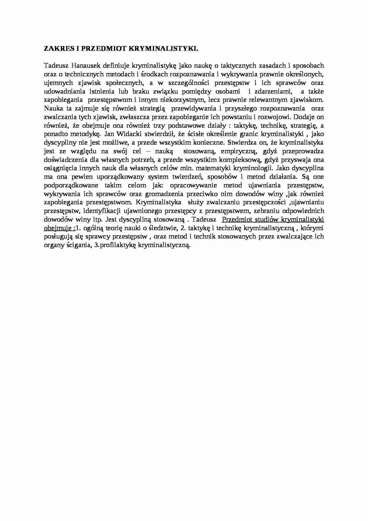 Wykład - Zakres i przedmiot kryminalistyki - strona 1