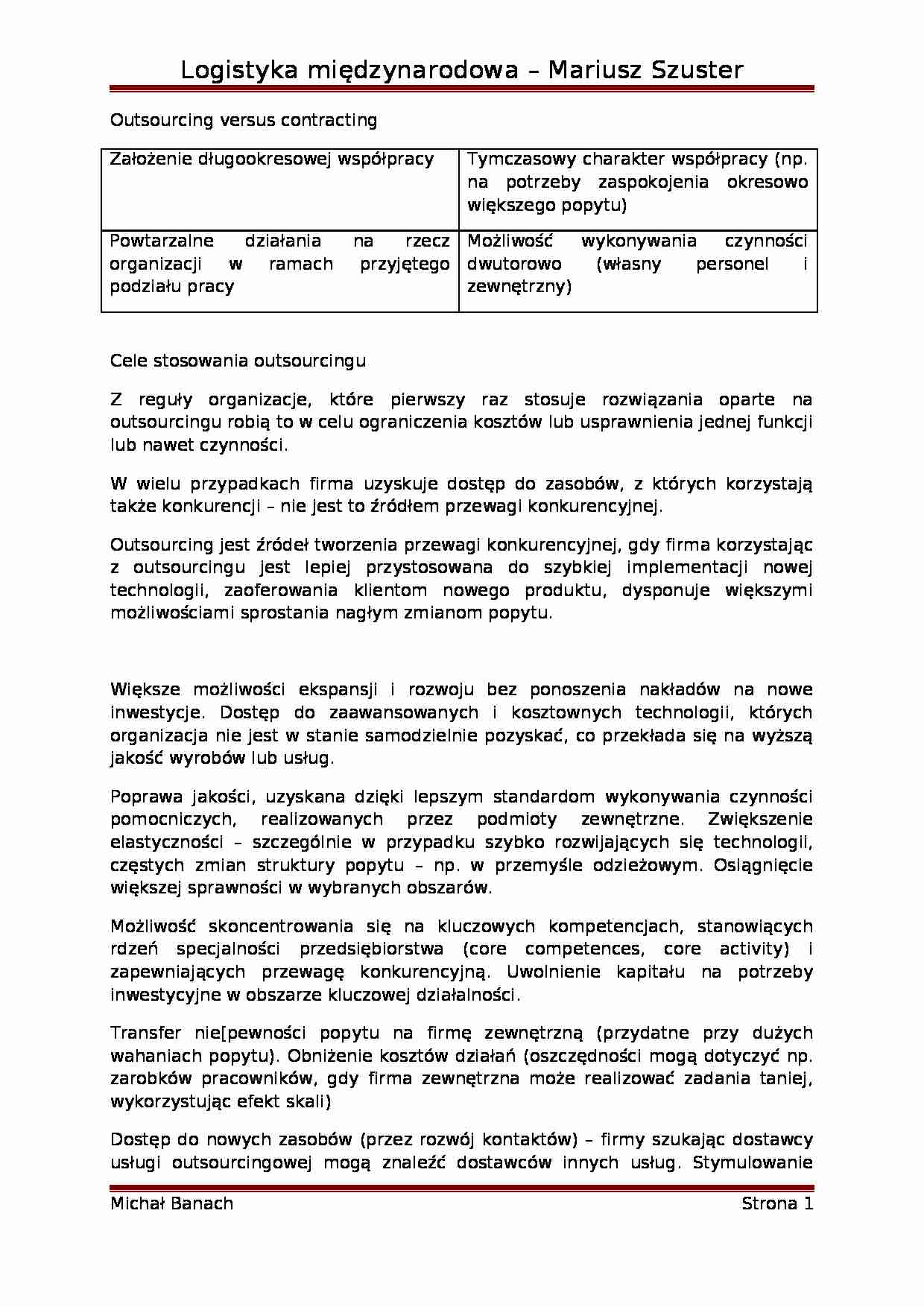 wykład - Outsourcing versus contracting - strona 1