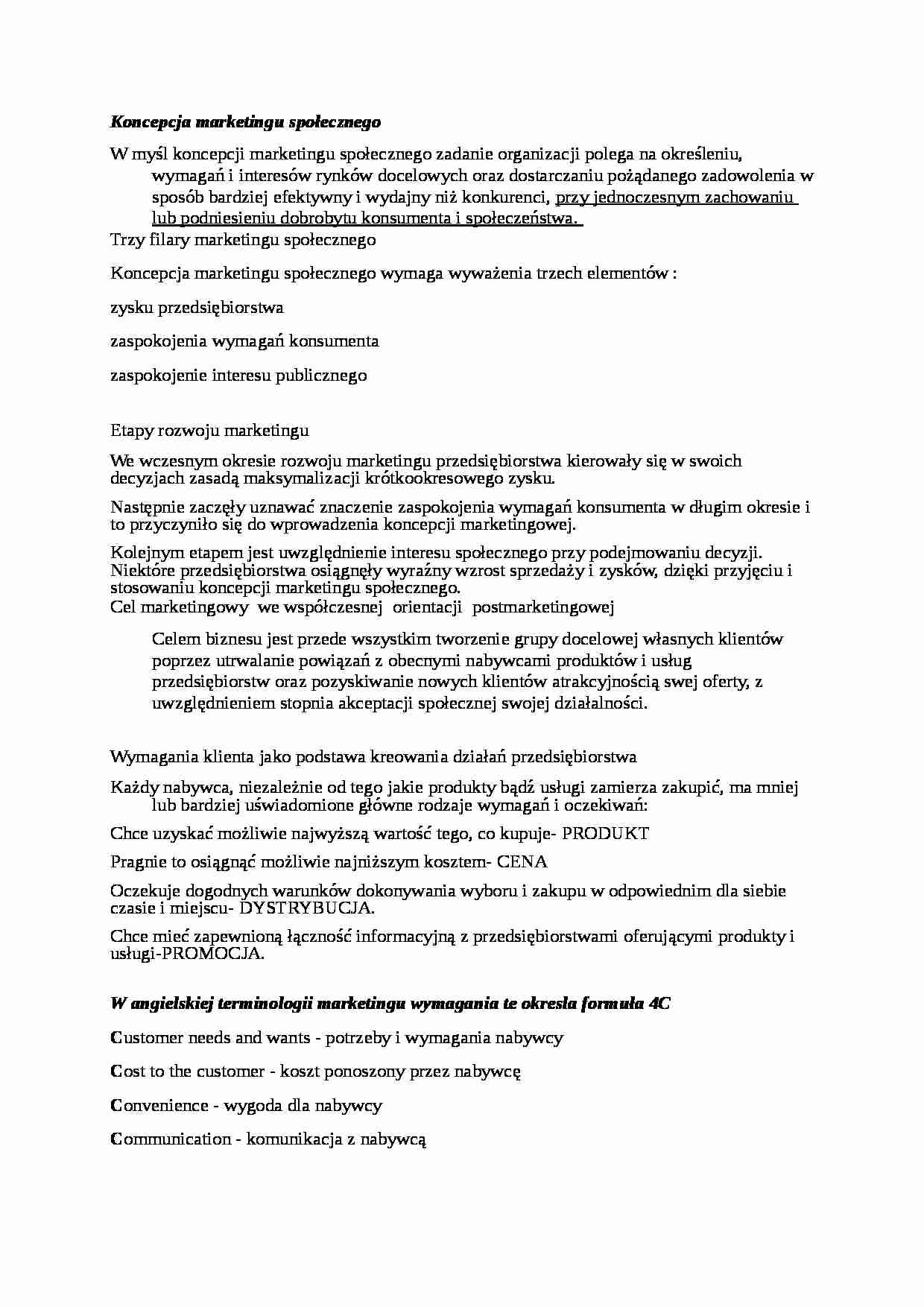 Wykład - Koncepcja marketingu społecznego - strona 1