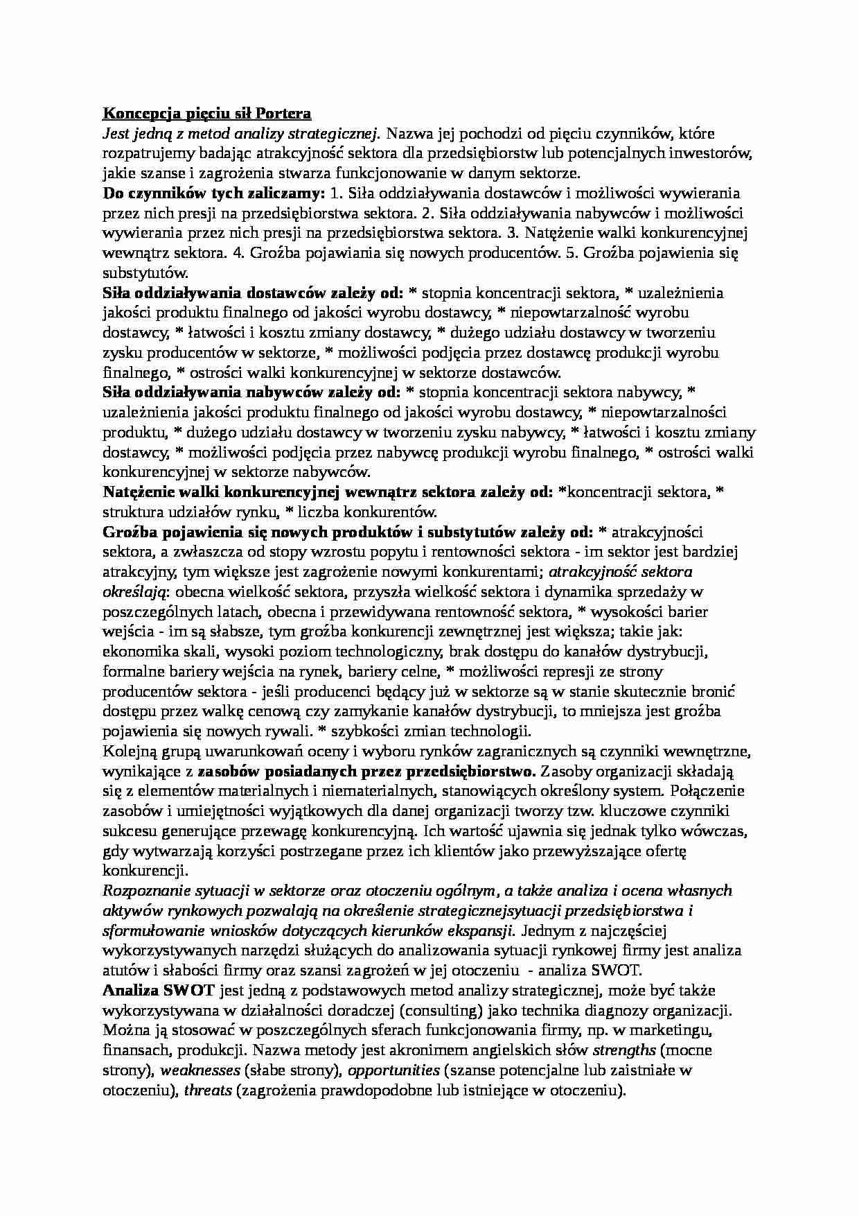 Wykład - Koncepcja pięciu sił Portera - strona 1