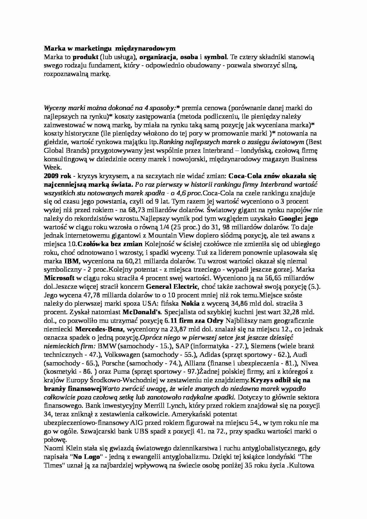 Wykład - Marka w marketingu międzynarodowym - strona 1