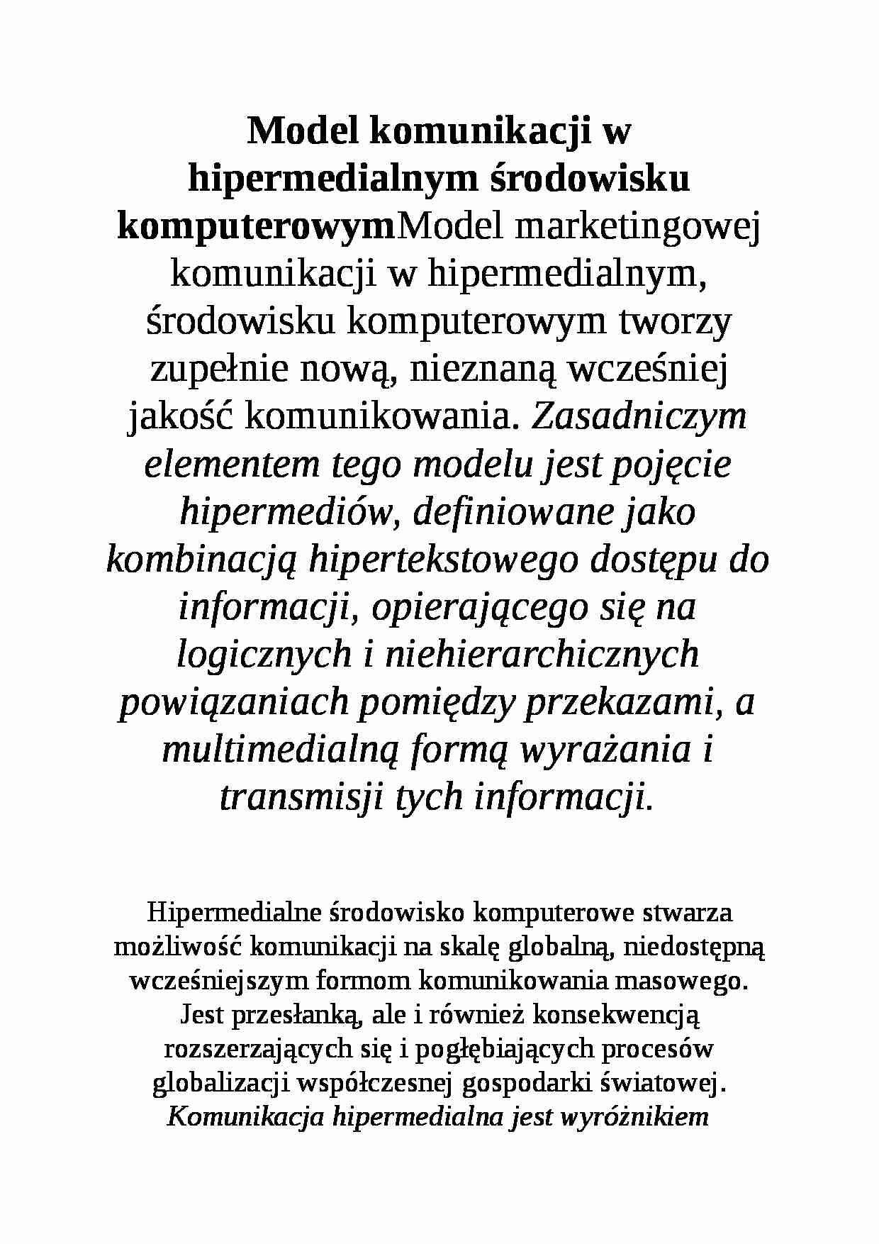 Wykład - Model komunikacji w hipermedialnym środowisku komputerowym - strona 1