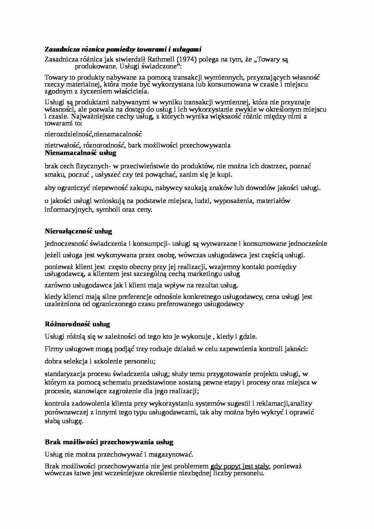 Wykład - Zasadnicza różnica pomiedzy towarami i usługami - strona 1