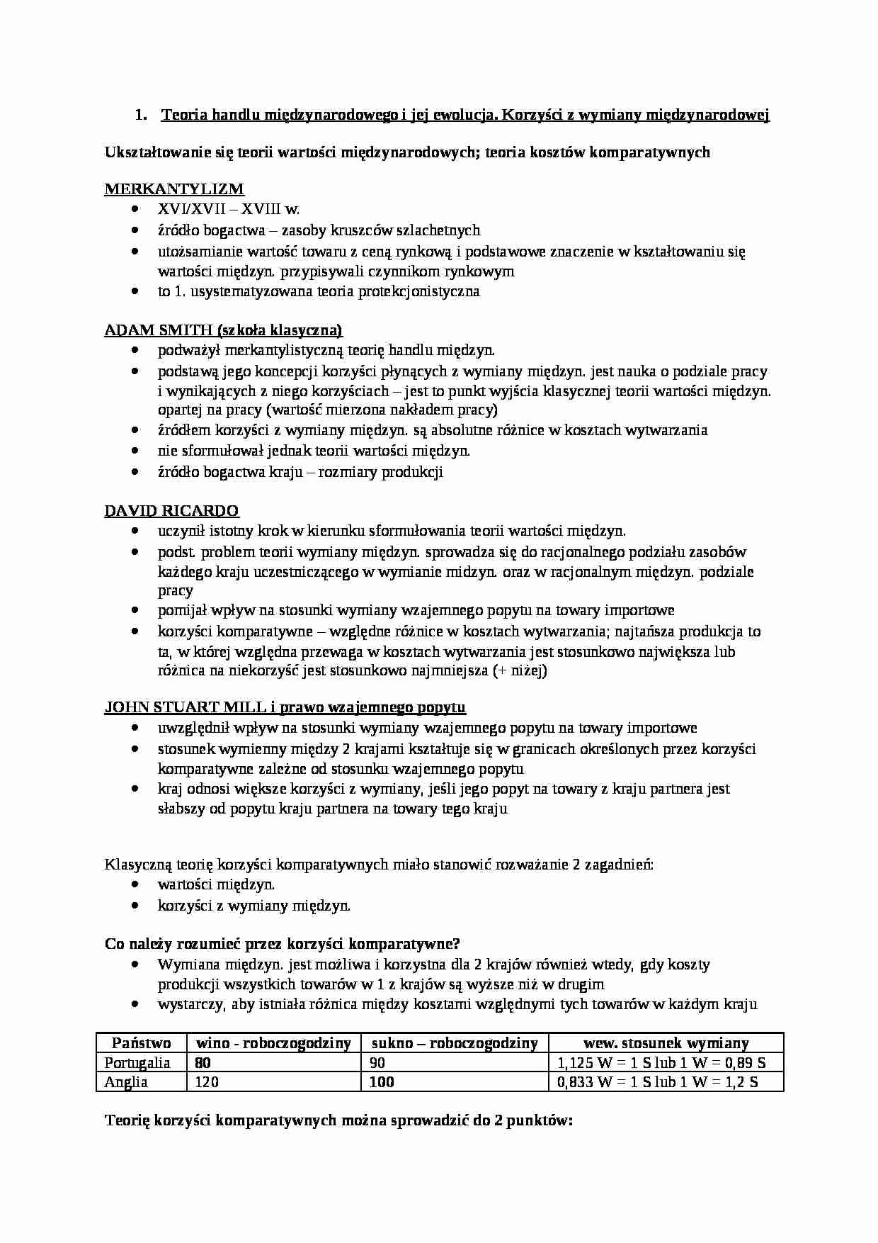 Wykład - Teoria handlu międzynarodowego i jej ewolucja - strona 1