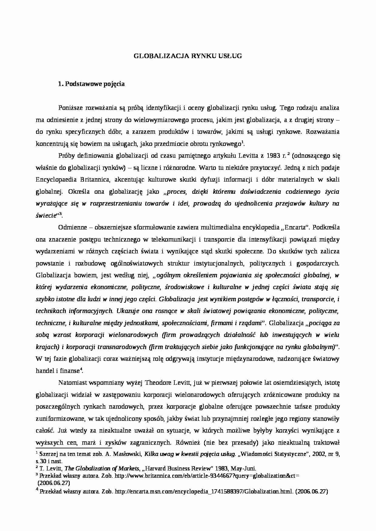 Referat - globalizacja rynku usług - strona 1