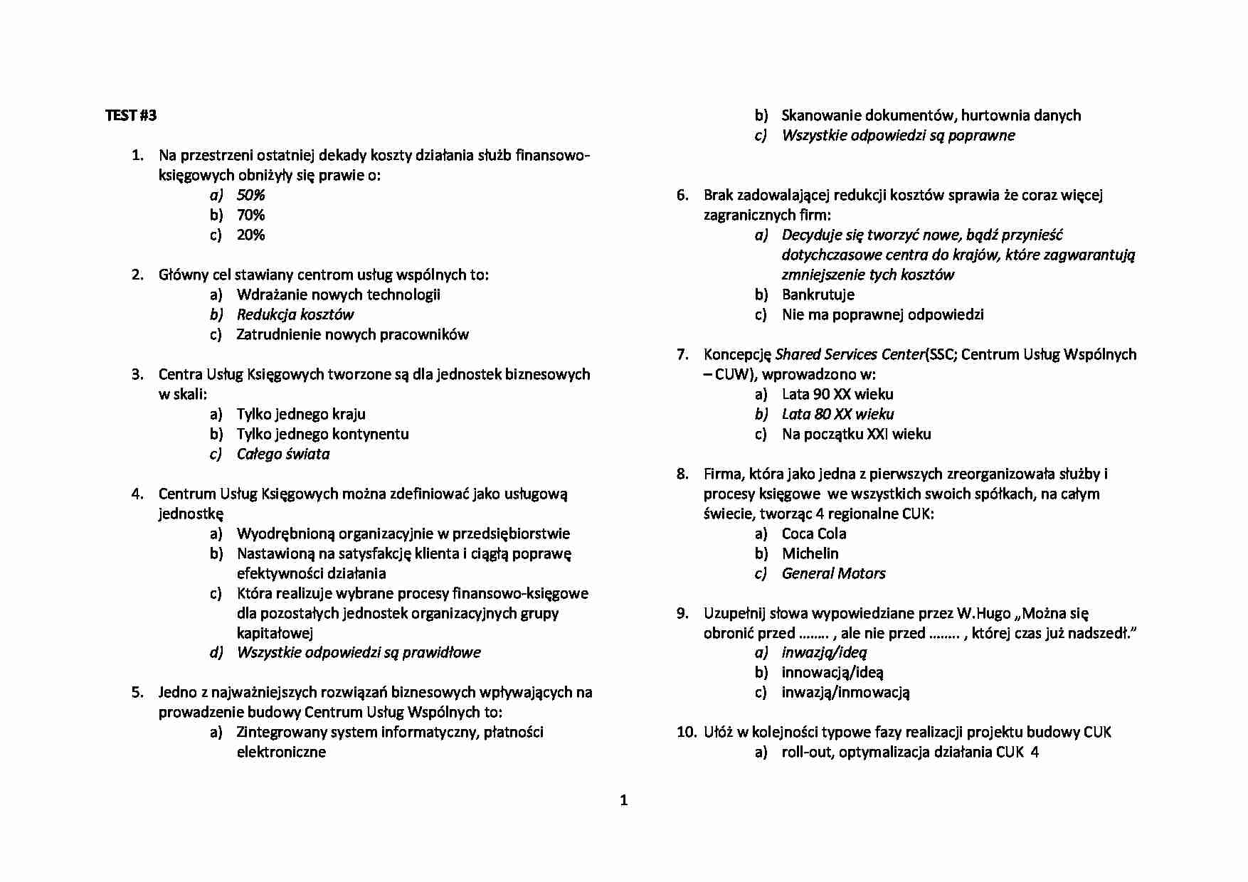 Międzynarodowy obrót usług - Test wiedzy - projekt budowy CUK - strona 1