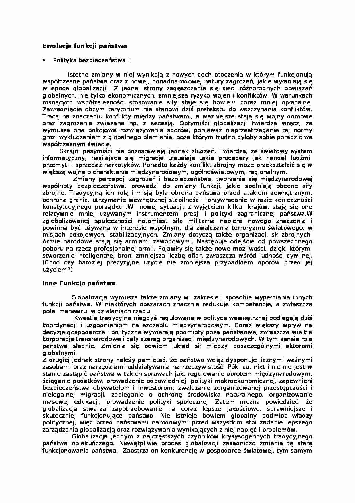 wykład - Ewolucja funkcji państwa - strona 1