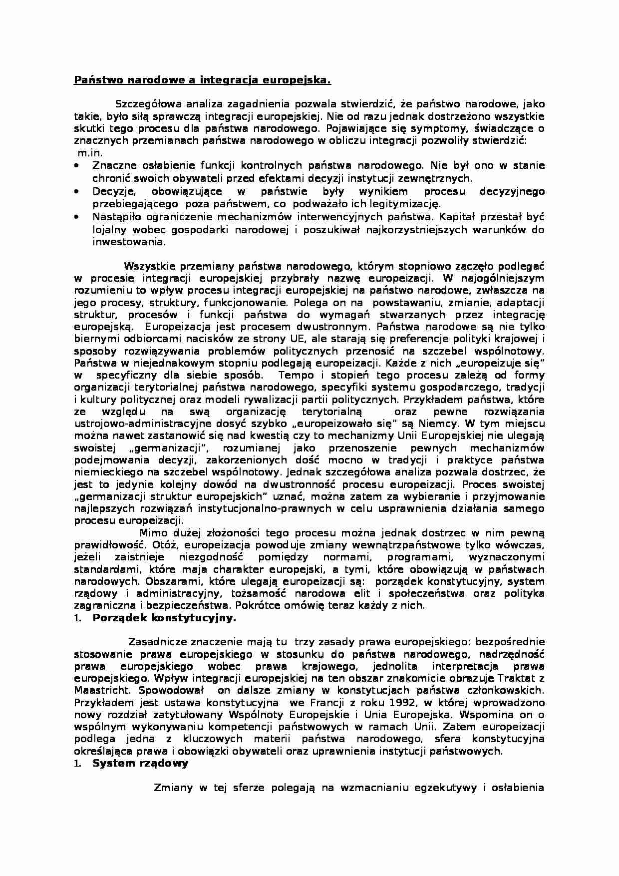 Wykład - Państwo narodowe a integracja europejska - strona 1