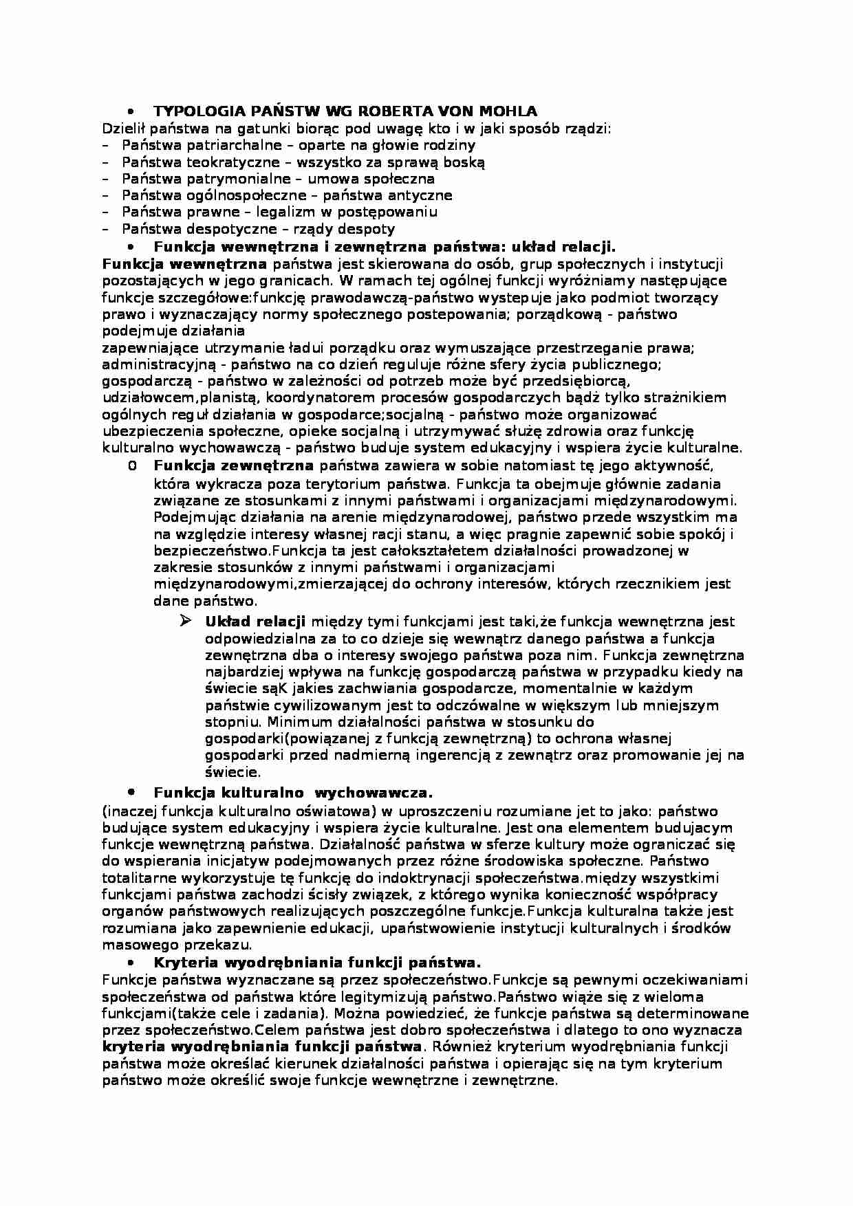 Wykład - typologia państw według Roberta von Mohla - strona 1