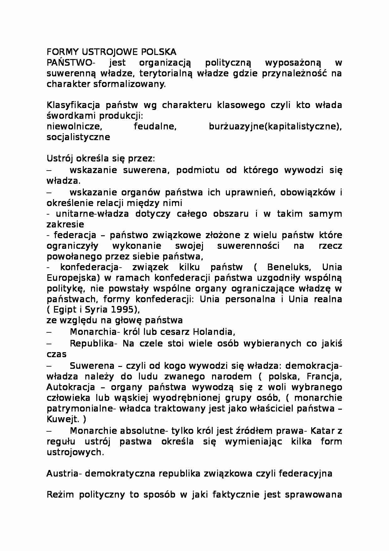 Wykład - Formy ustrojowe w Polsce - strona 1