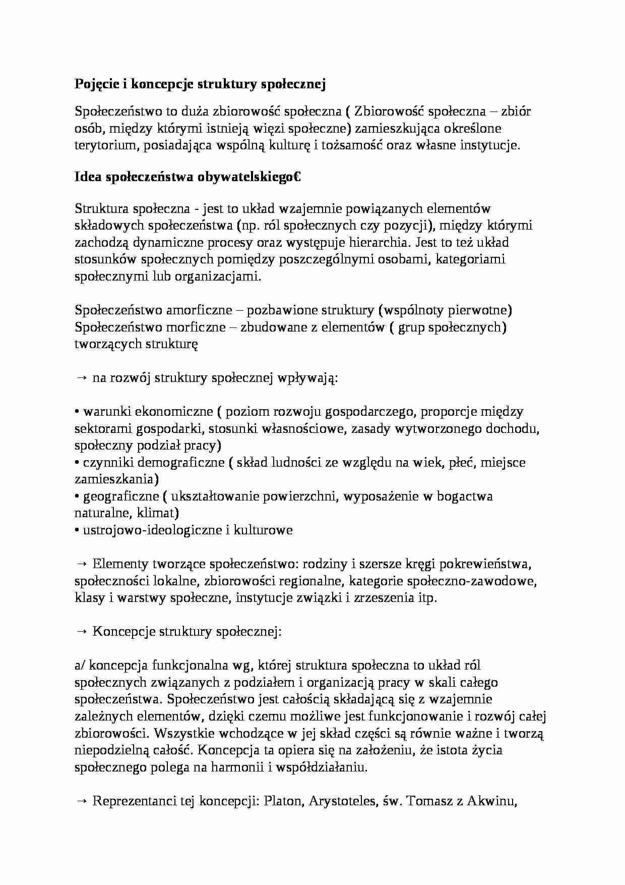 Wykład - Pojęcie i koncepcje struktury społecznej - strona 1