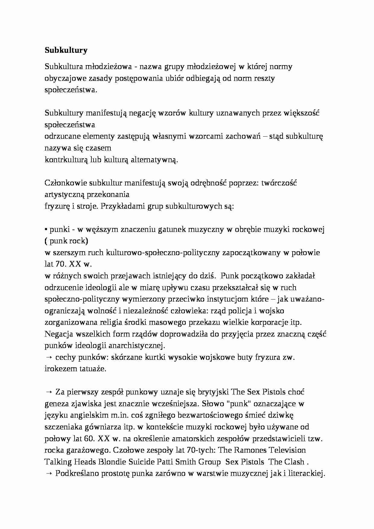 Wykład - definicja Subkultury - strona 1