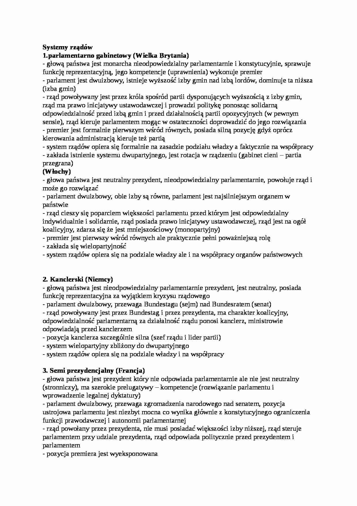 wykład - Systemy rządów - strona 1