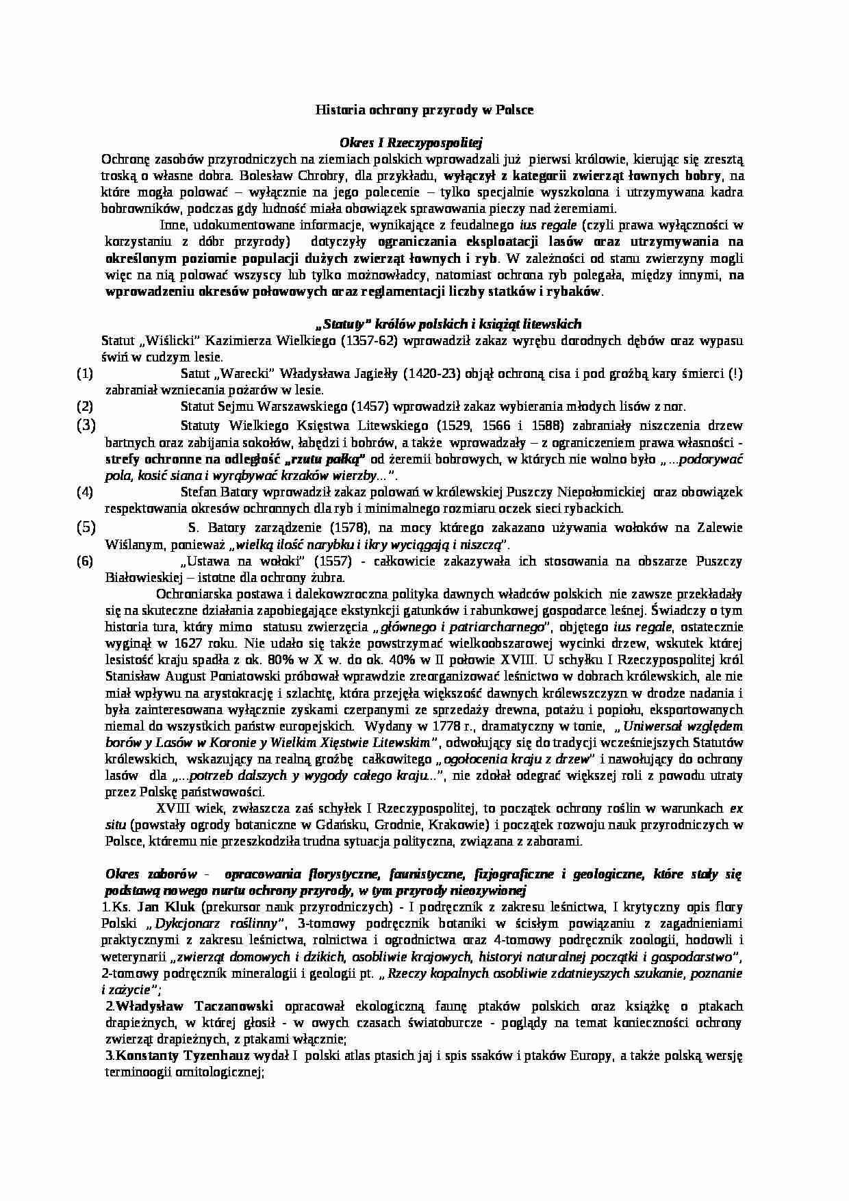 wykład - Historia ochrony przyrody w Polsce - strona 1