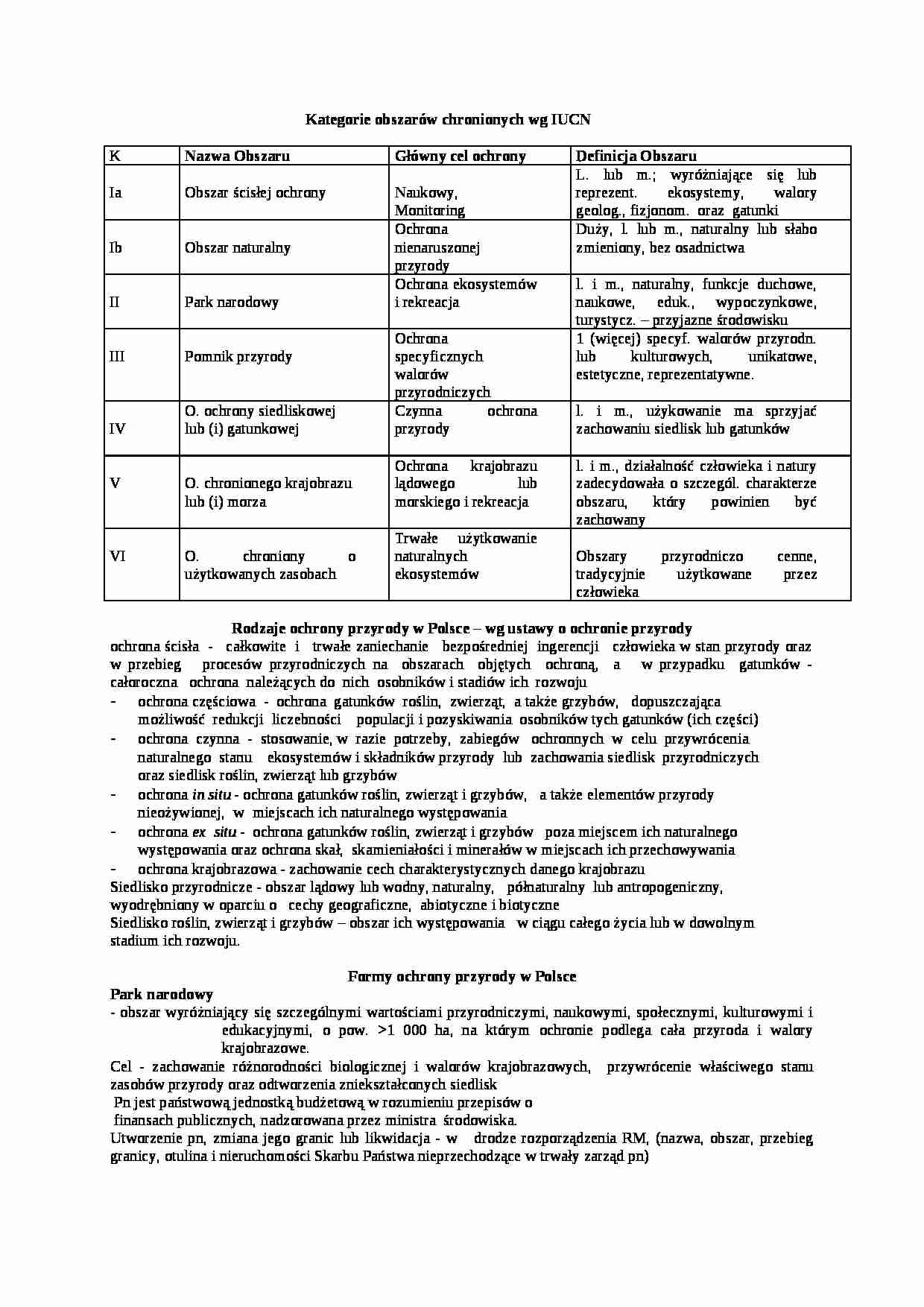 Wykład - Kategorie obszarów chronionych wg IUCN - strona 1