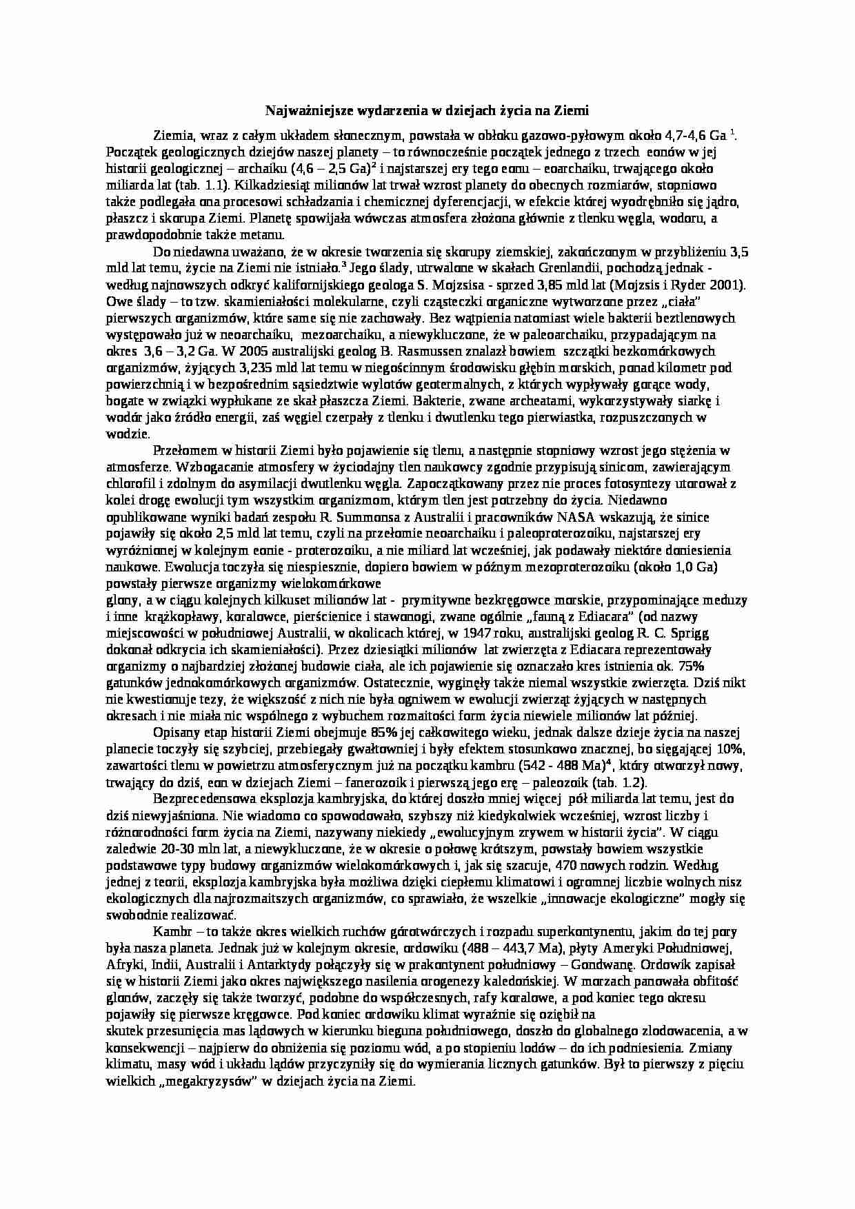 Wykład - Najważniejsze wydarzenia w dziejach zycia na Ziemi - strona 1