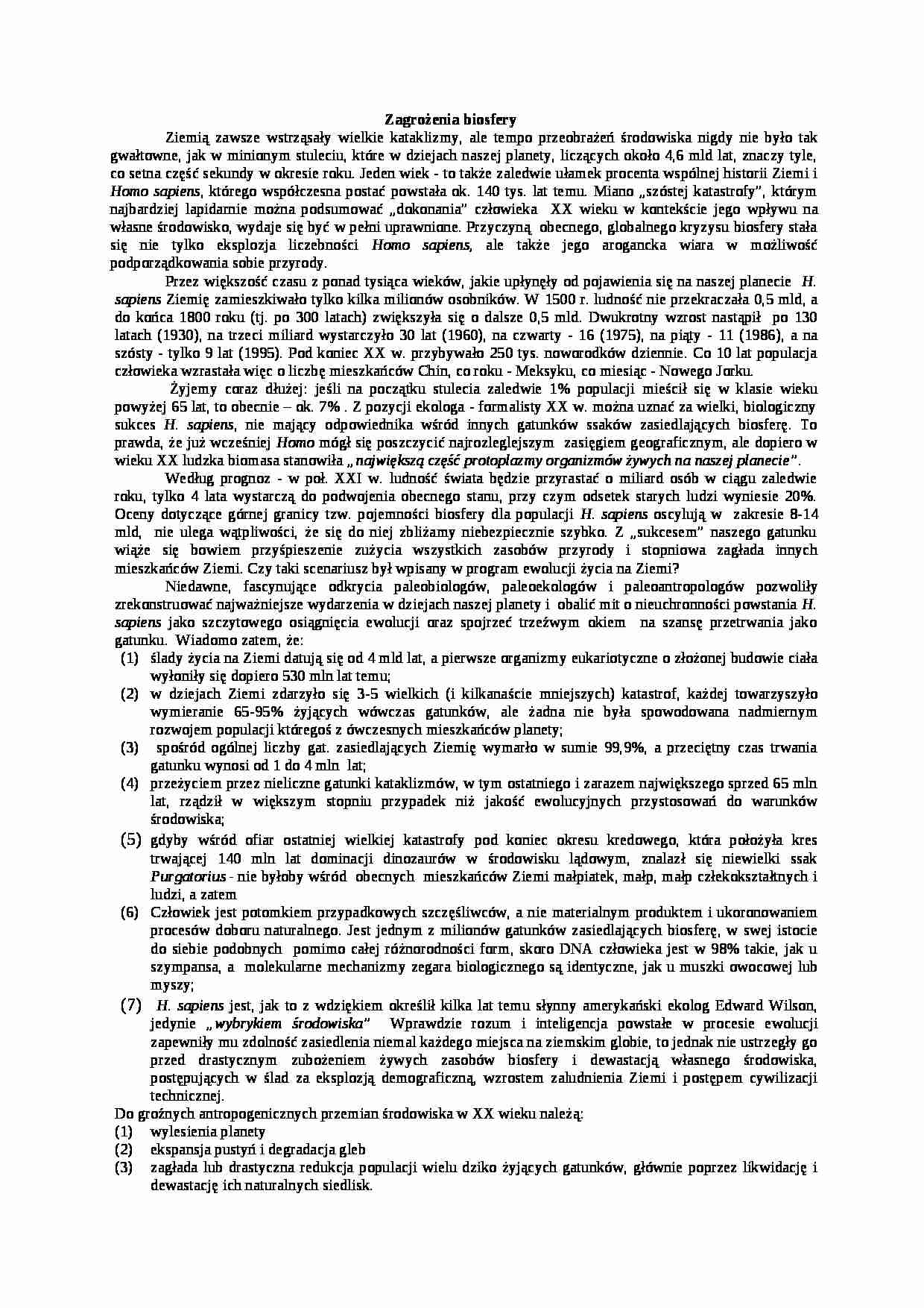 Wykład - Zagrożenia biosfery - strona 1